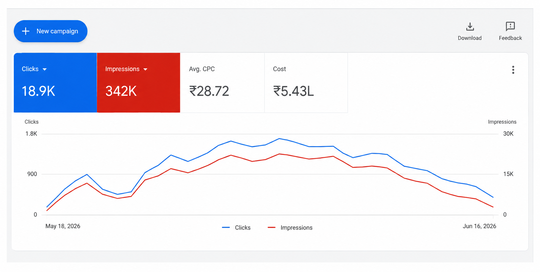 Legal Practitioner & Advocate Campaign - Google Ads performance dashboard screenshot